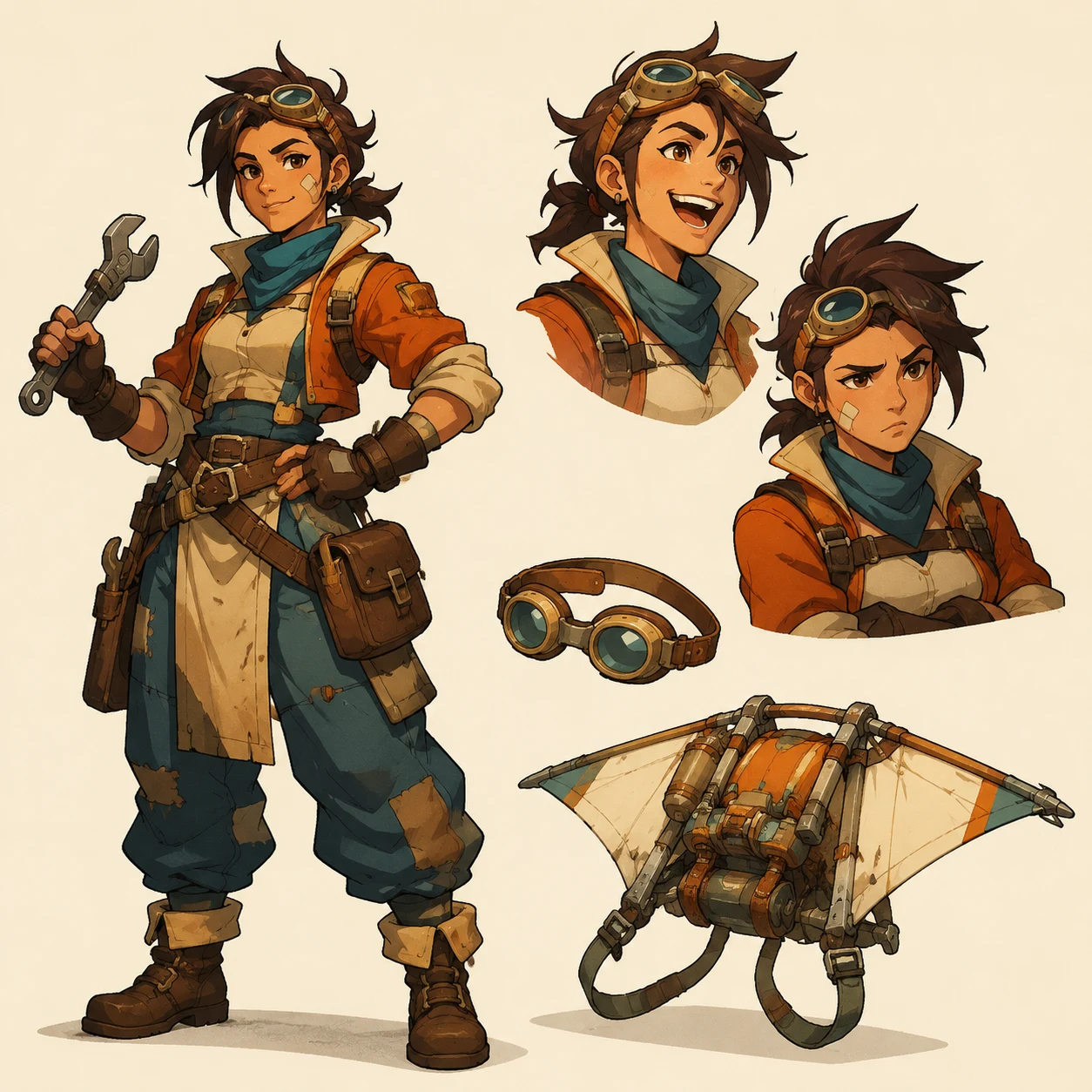 Original sky-courier mechanic character sheet generated with GPT Image 2