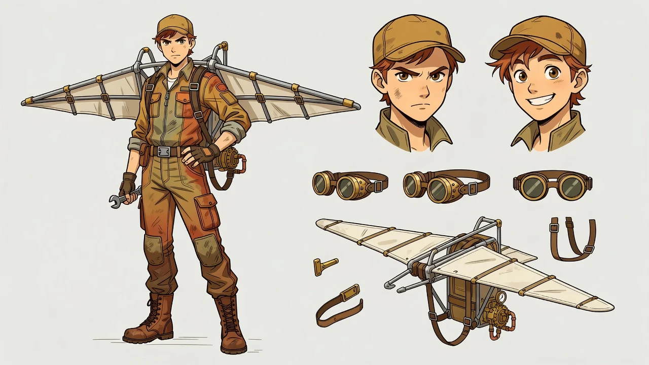Originales Sky-Courier Character Sheet generiert mit Grok Image 2