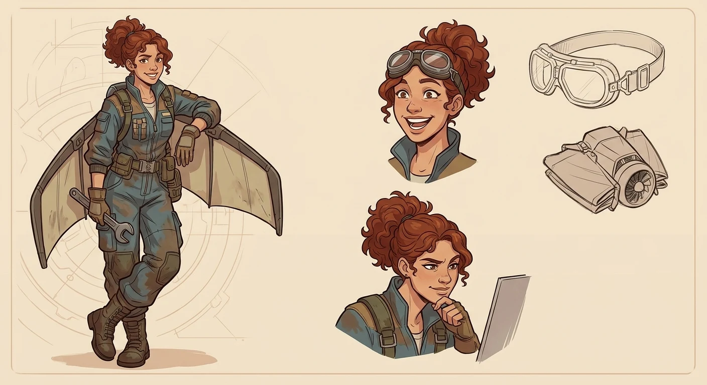 Originales Sky-Courier Character Sheet generiert mit Nano Banana 2